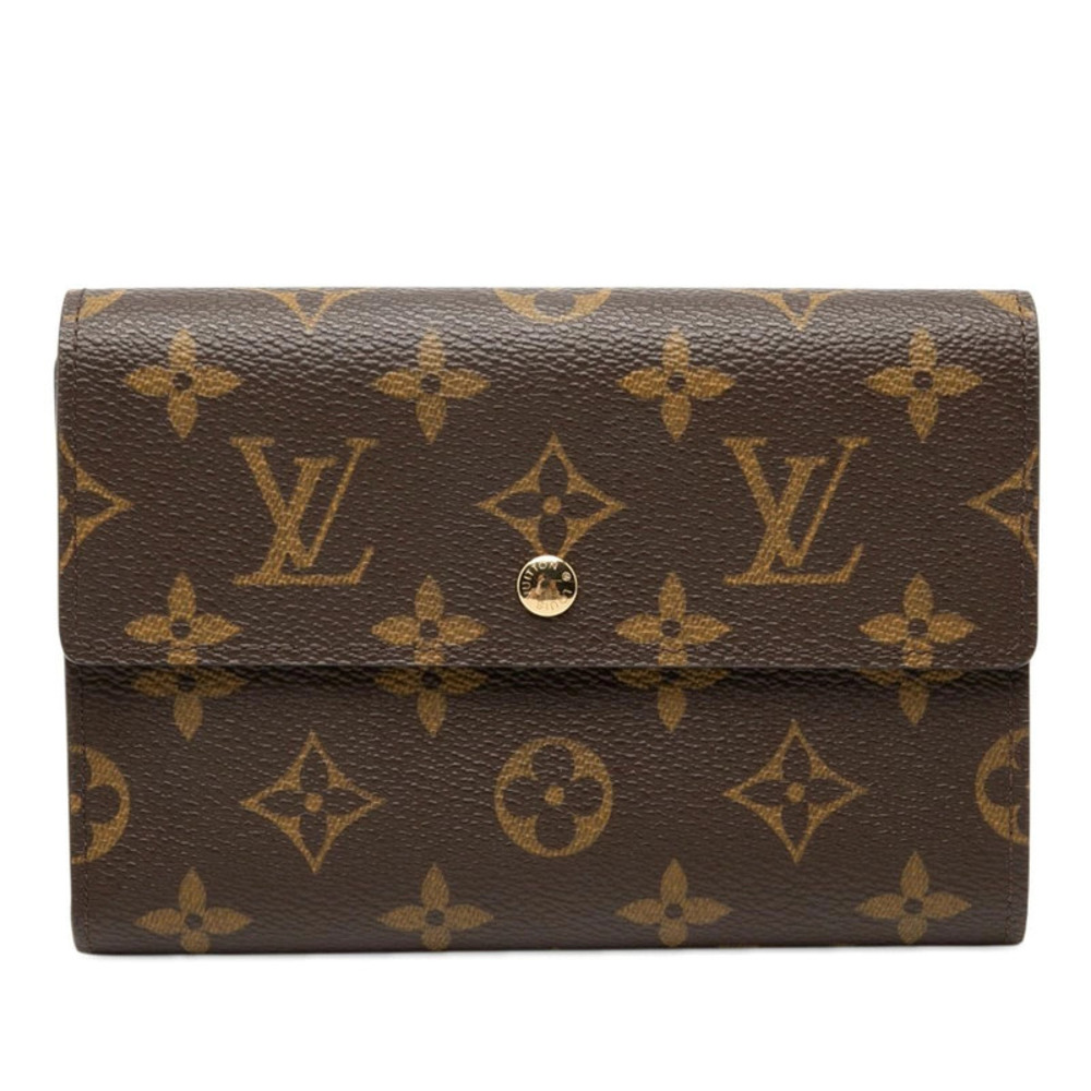 Louis Vuitton Monogram Portefeuille Tresor Etui Papier Long Wallet Brown Leather